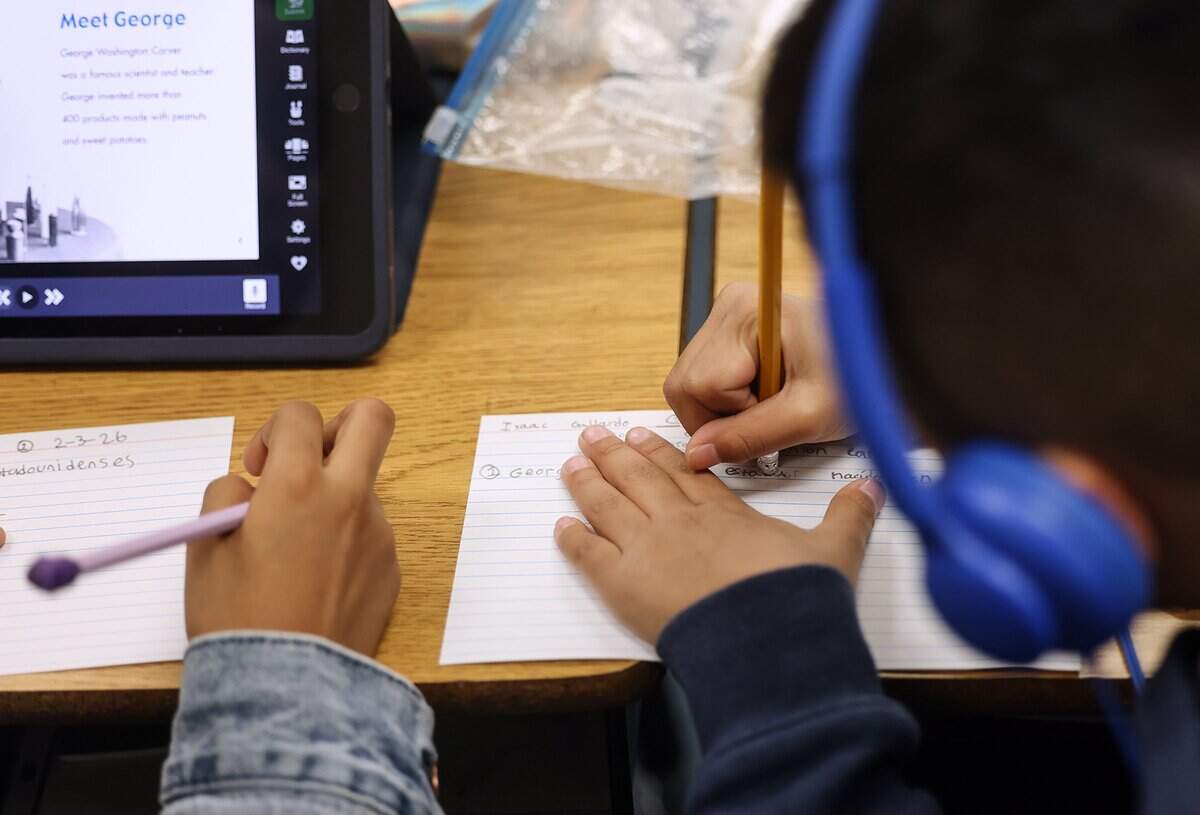 Second-grade students at Caesar Chaves Elementary work on an assignment during class on Tuesday, Feb. 3, 2026, in Fort Worth.