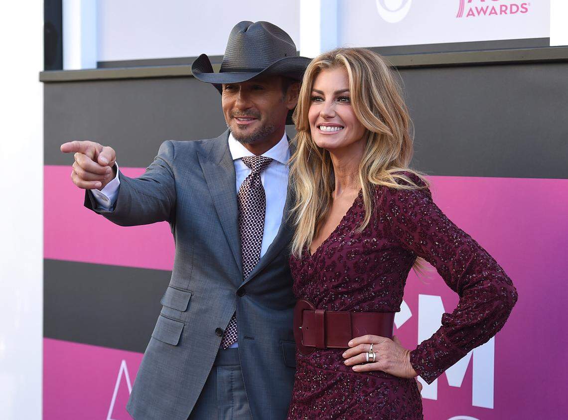 FILE - In this Sunday, April 2, 2017, file photo, Tim McGraw, left, and Faith Hill arrive at the 52nd annual Academy of Country Music Awards at the T-Mobile Arena in Las Vegas. (Photo by Jordan Strauss/Invision/AP, File)
