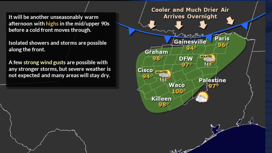 Isolated showers were possible Sunday as a cold front moved into the area. High temperatures throughout the week should be in the lower to upper 80s, according to the National Weather Service.