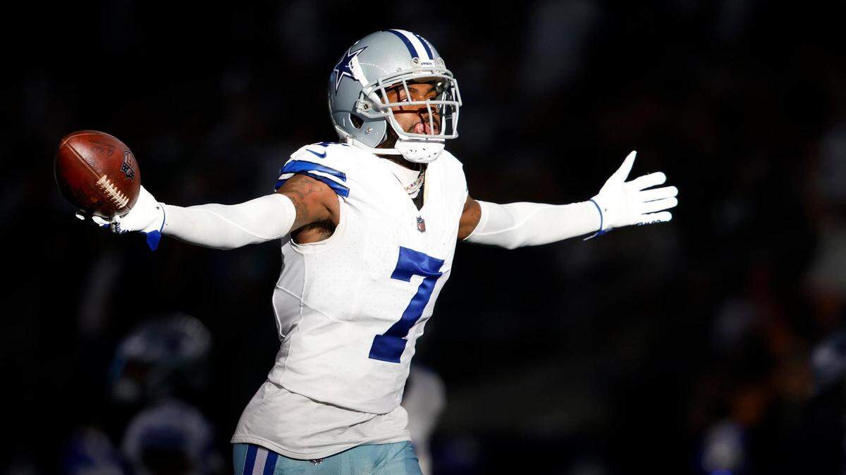 Dallas Cowboys cornerback Trevon Diggs runs the ball after recovering it against the New York Jets on Sunday, September 17, 2023, at AT&T Stadium in Arlington.