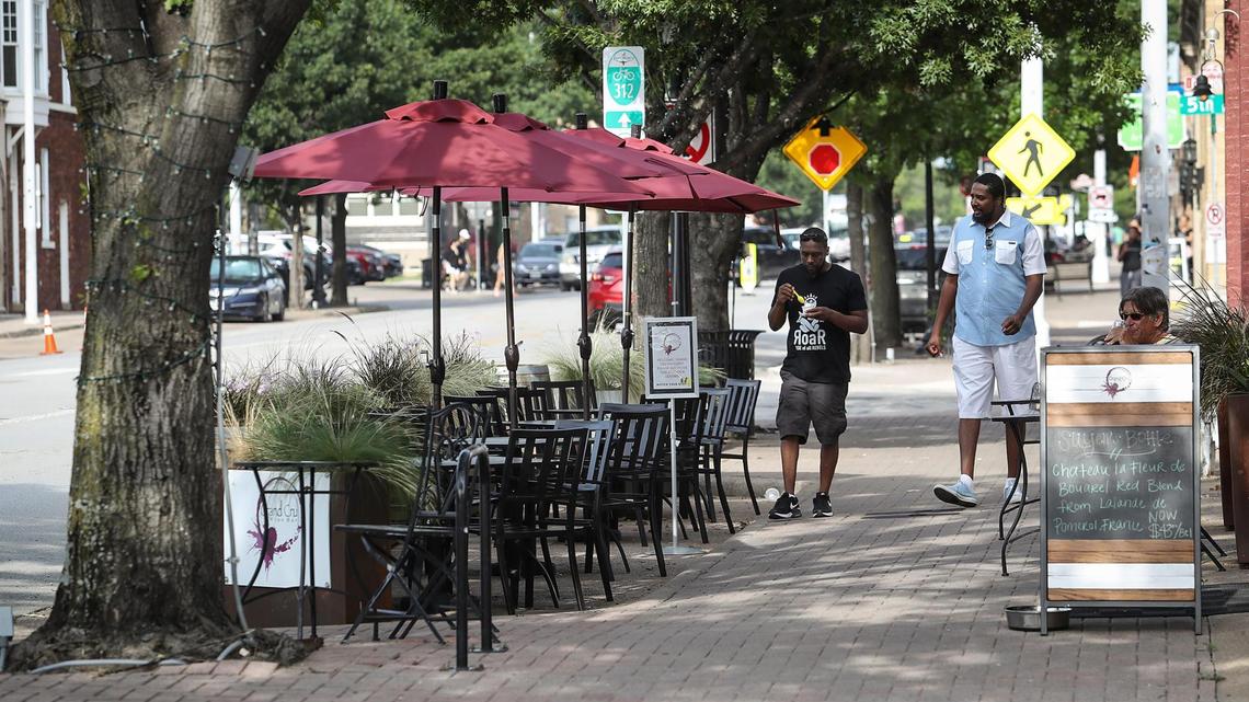 Grand Cru Wine Bar has converted parking space in front of its business into seating.