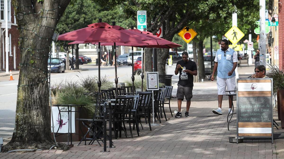 Grand Cru Wine Bar has converted parking space in front of its business into seating.