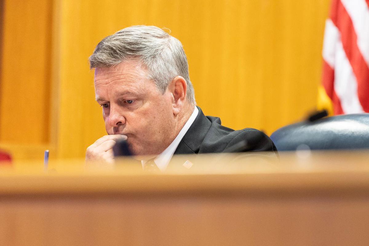 Tim O’Hare, the Tarrant County Judge, listens to public comment during a Commissioners Court Meeting at the Tarrant County Administration Building in Fort Worth on Tuesday, May 6, 2025.