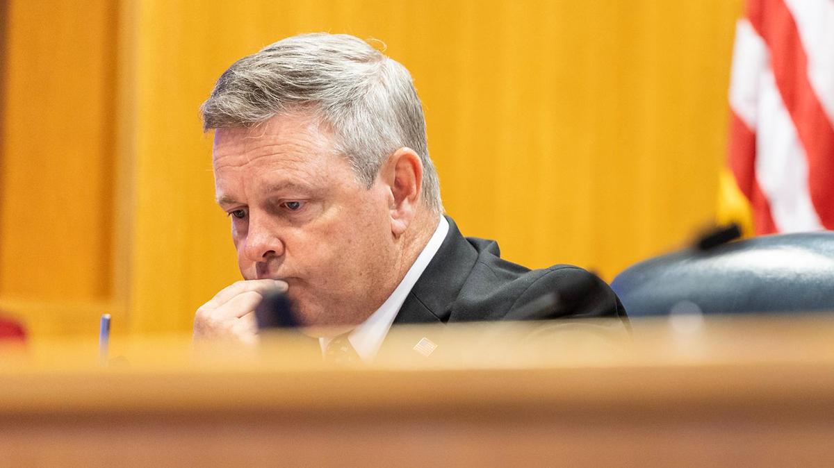 Tim O’Hare, the Tarrant County Judge, listens to public comment during a Commissioners Court Meeting at the Tarrant County Administration Building in Fort Worth on Tuesday, May 6, 2025.