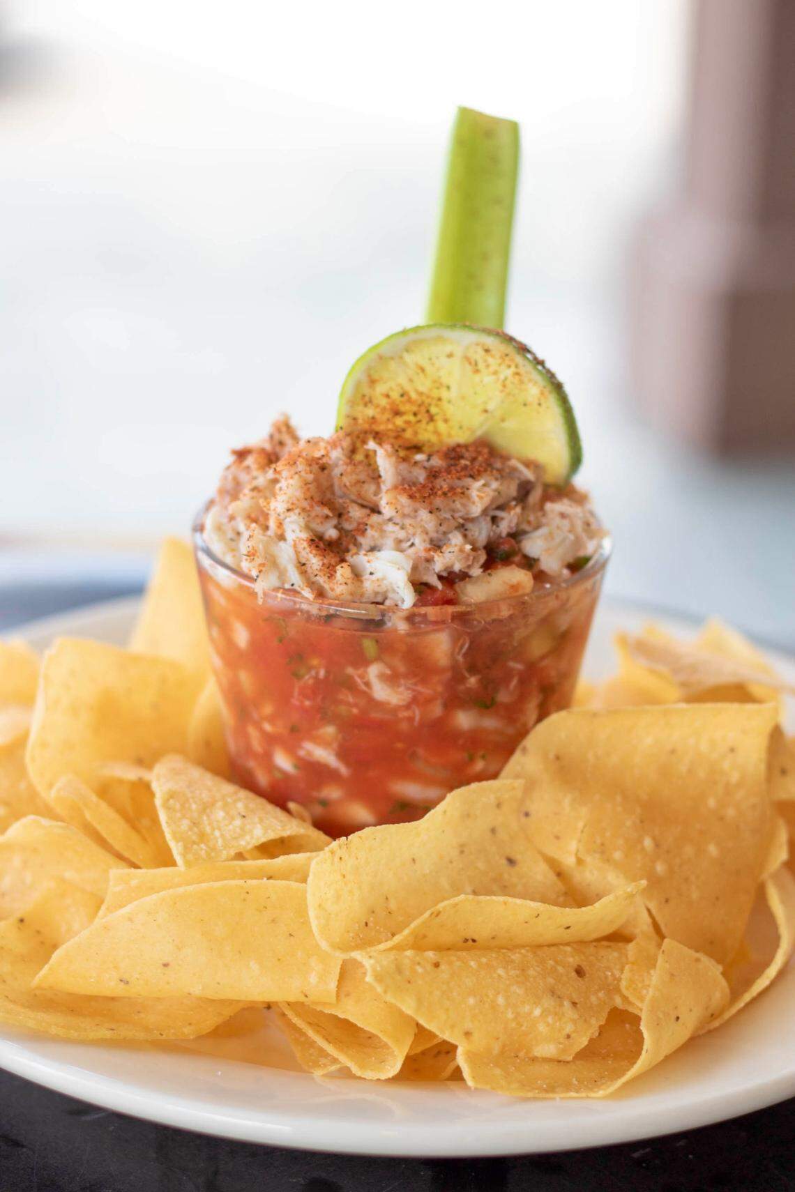 Seafood cocktail with salsa, cucumbers, clam juice and Tabasco at Rockfish Seafood Grill.