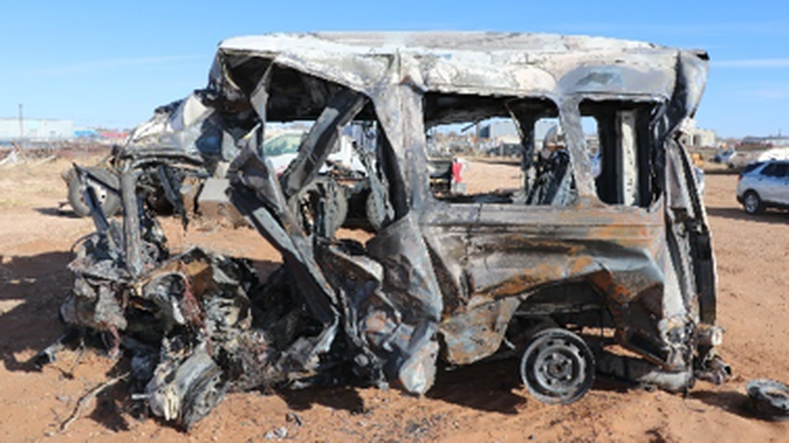 This van was occupied by a New Mexico college golf team when it was struck in a head-on crash that killed nine, officials said.