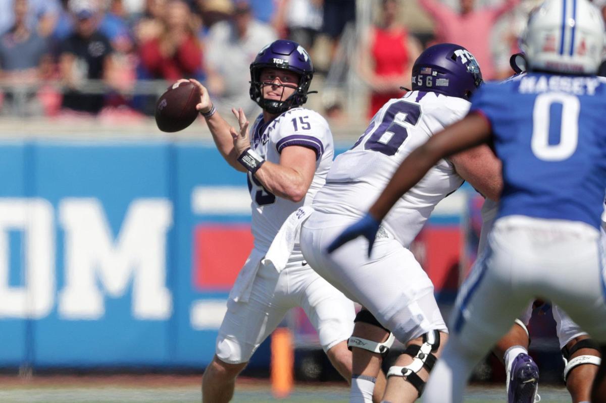 TCU quarterback Max Duggan passes the ball during their rivalry game against SMU on Saturday, Sept. 24, 2022, at the Gerald Ford Stadium in the Southern Methodist University in Dallas, Texas.