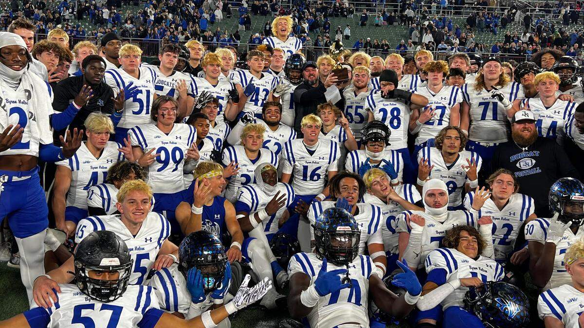 The Byron Nelson Bobcats pose for a photo after advancing to the quarterfinals for the first time in program history.