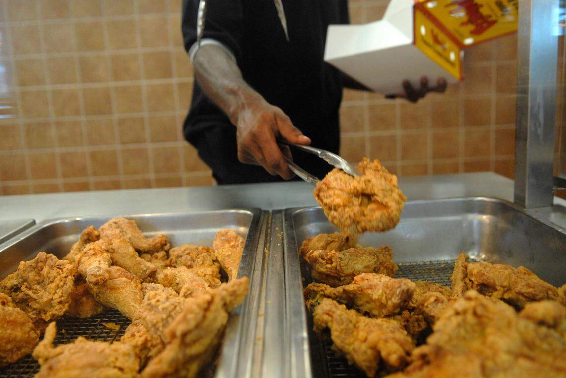 The fried chicken at Bojangles undergoes about a 12-hour process, where the chicken is tumbled, seasoned and marinated before frying.