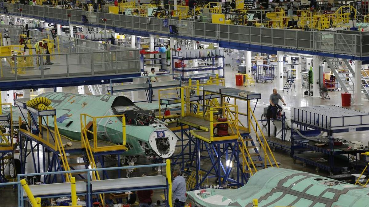 F-35s moving down the assembly line at Lockheed Martin Aeronautics in Fort Worth.