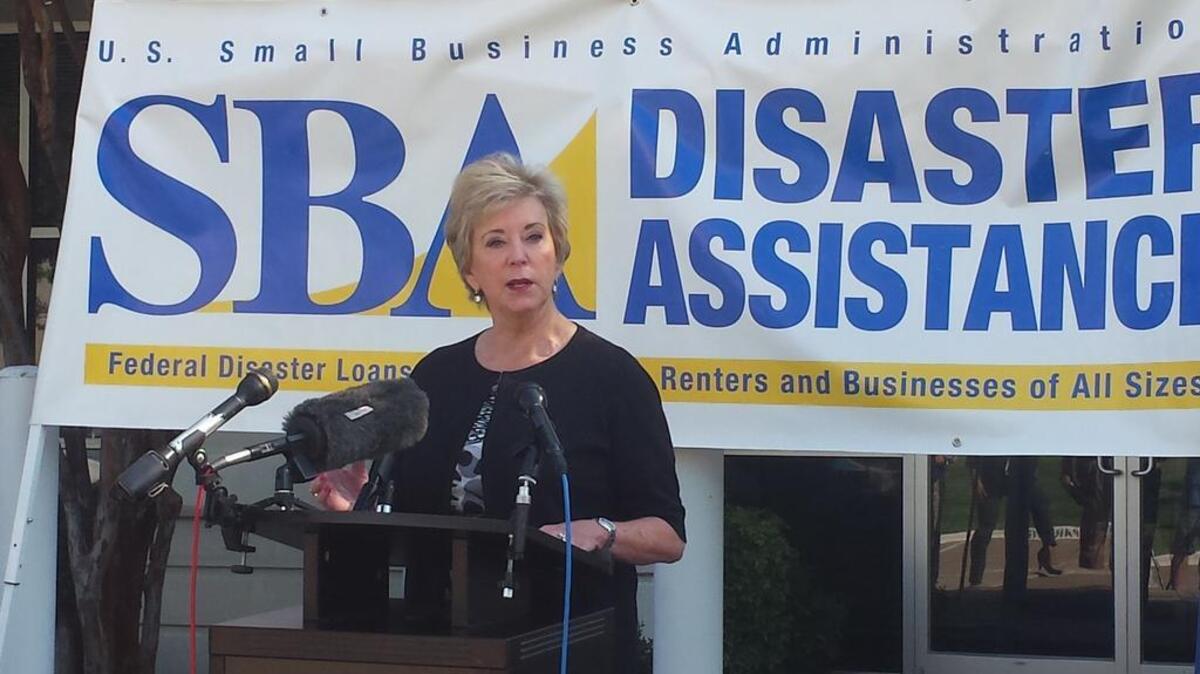 Linda McMahon, the administrator of the Small Business Administration, said it expects to receive 900,000 applications for disaster recovery loans related to Hurricane Harvey.