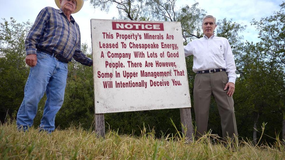 Landowners accepted a $52.5 million settlement with Chesapeake Energy over their missed royalty payments. Lem Miller, right, didn’t accept the deal and is holding out for more.