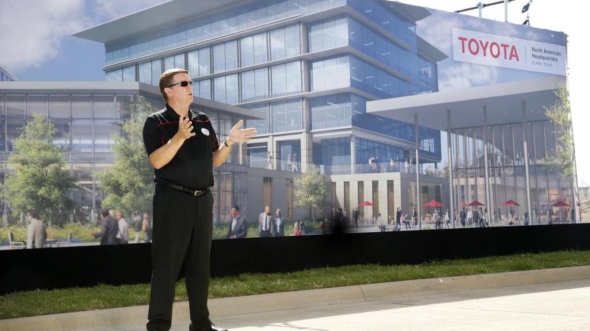 Jim Lentz, CEO of Toyota North America, unveiling architectural renderings of Toyota’s North American headquarters in June 2015. The seven-building complex is now more than half completed.