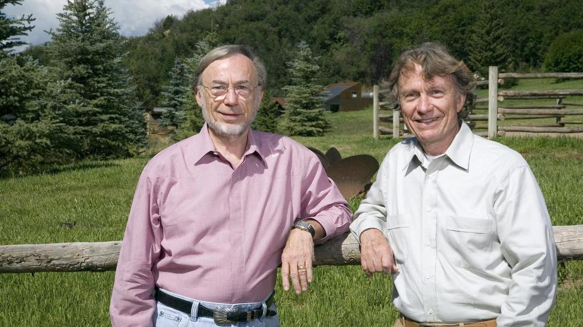 Sam Wyly, right, and his late brother, Charles, shown in Colorado in 2006.