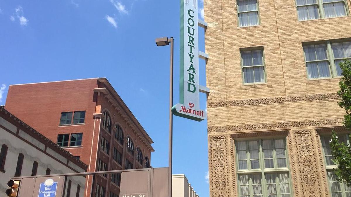 The Courtyard by Marriott/Blackstone hotel is located at 5th and Main streets in downtown Fort Worth.