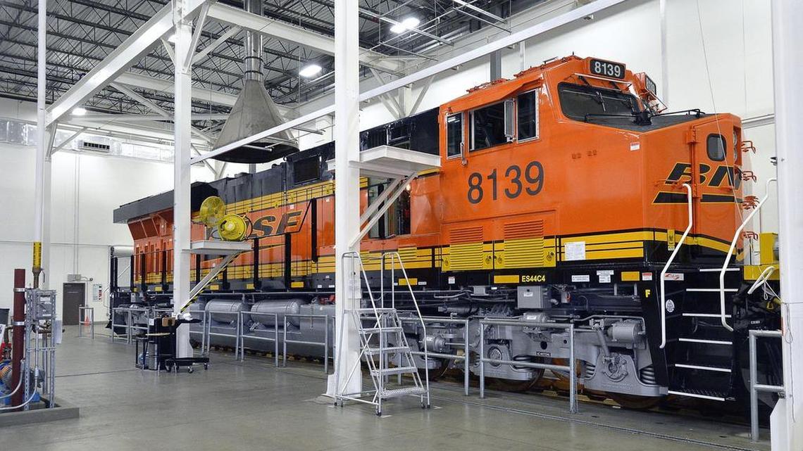 Locomotives almost ready for delivery to BNSF on the tour of the GE locomotive plant near Tx Motor Speedway in Fort Worth, TX, Tuesday, Sept. 2, 2014.
