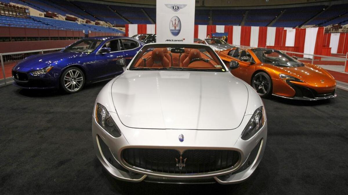 A Maserati is on display at the Park Place Dealerships booth at the 2014 DFW Auto Show at the Fort Worth Convention Center.