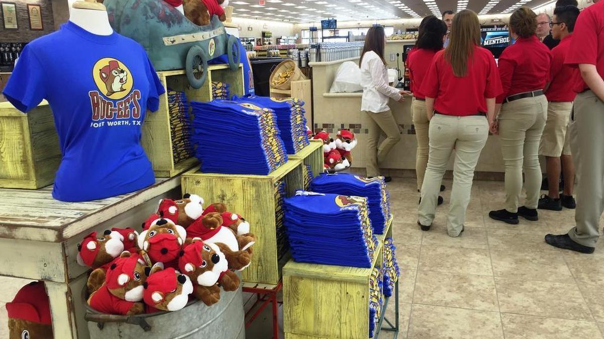 With new Buc-ee’s Fort Worth T-shirts on display, new employees of the travel center near Texas Motor Speedway are being trained for the grand opening at 6 a.m. Monday. (Photo taken May 16, 2016)