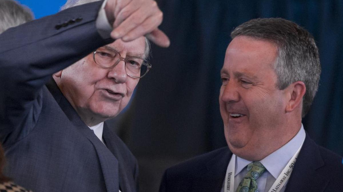 
Berkshire Hathaway Chairman Warren Buffett and BNSF Railway Executive Chairman Matt Rose attend Berkshire’s shareholder meeting in May. 
