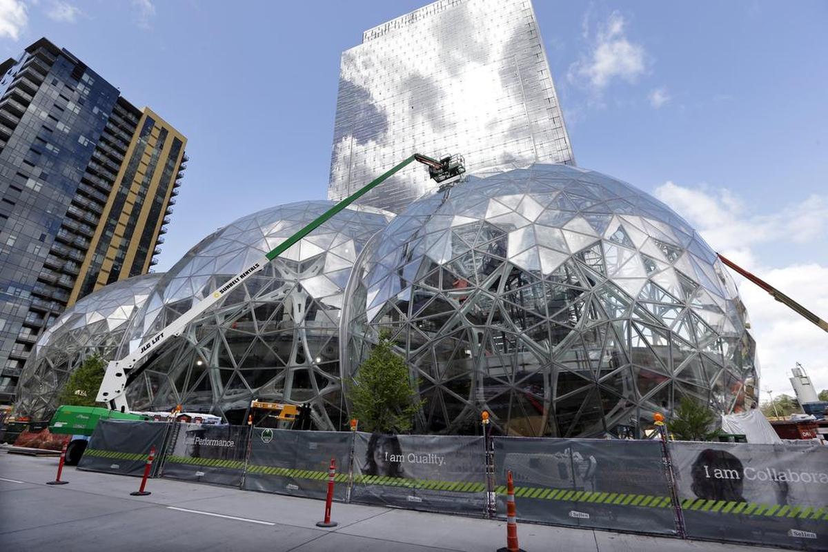 An expansion of the Amazon.com campus in downtown Seattle was underway in April.
