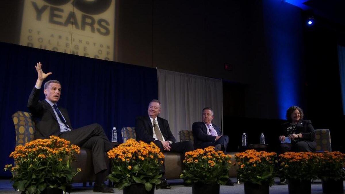 Federal Reserve Bank of Dallas President Robert Kaplan, Kimberly-Clark CEO Thomas Falk, and BNSF Railway Executive Chairman Matthew Rose spoke at the UTA College of Business Executive Dinner on Monday night.