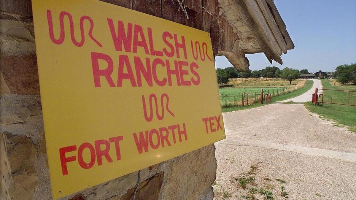 An entrance to the Walsh Ranch in west of Fort Worth off Old Weatherford Road from 2001.