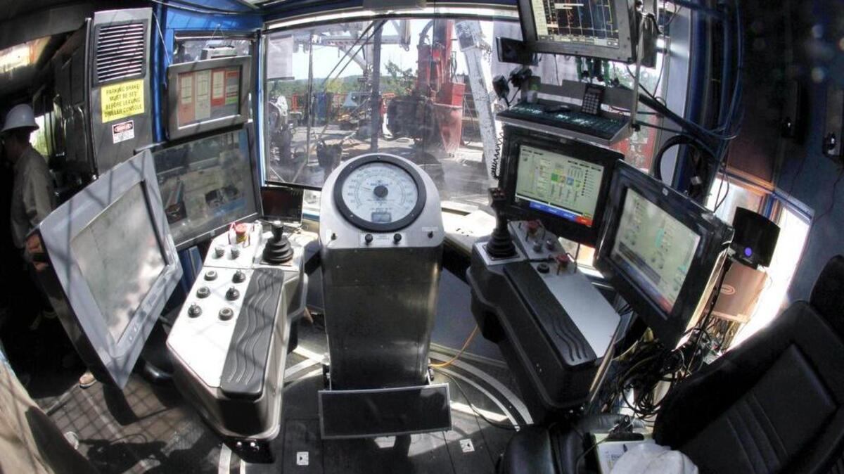 Computer screens and other monitors used by drilling operator working for Range Resources in the Marcellus shale in 2011.
