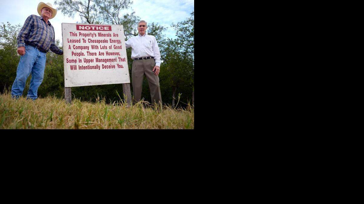 
Attorneys representing a myriad of clients including the city of Fort Worth, Tarrant County College and Union Pacific Railroad filed arguments in Austin this week against consolidataing the lawsuits against Chesapeake Energy. Weldon Wadsworth, left, and Lem Miller are two of the landowners suing Chesapeake over their royalty checks.



