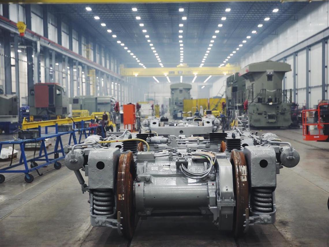 A view of the final assembly bay at General Electric’s Fort Worth locomotive plant.