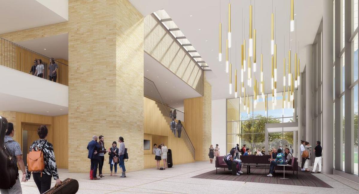 Artist rendering of a lobby at the planned TCU music facility.