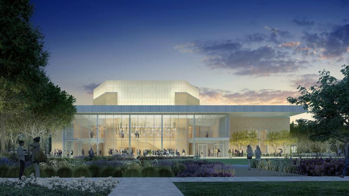 Artist rendering of an exterior view at the planned TCU music facility.