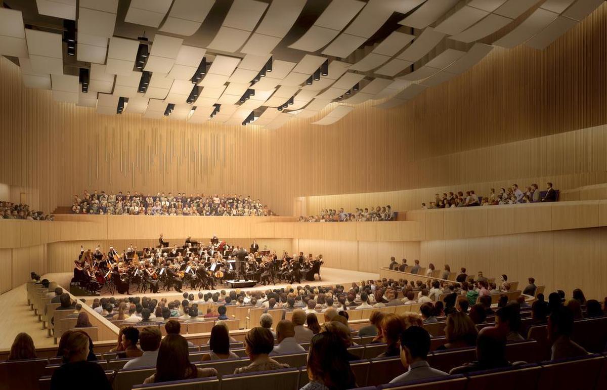 Artist rendering of a concert hall at the planned TCU music facility.