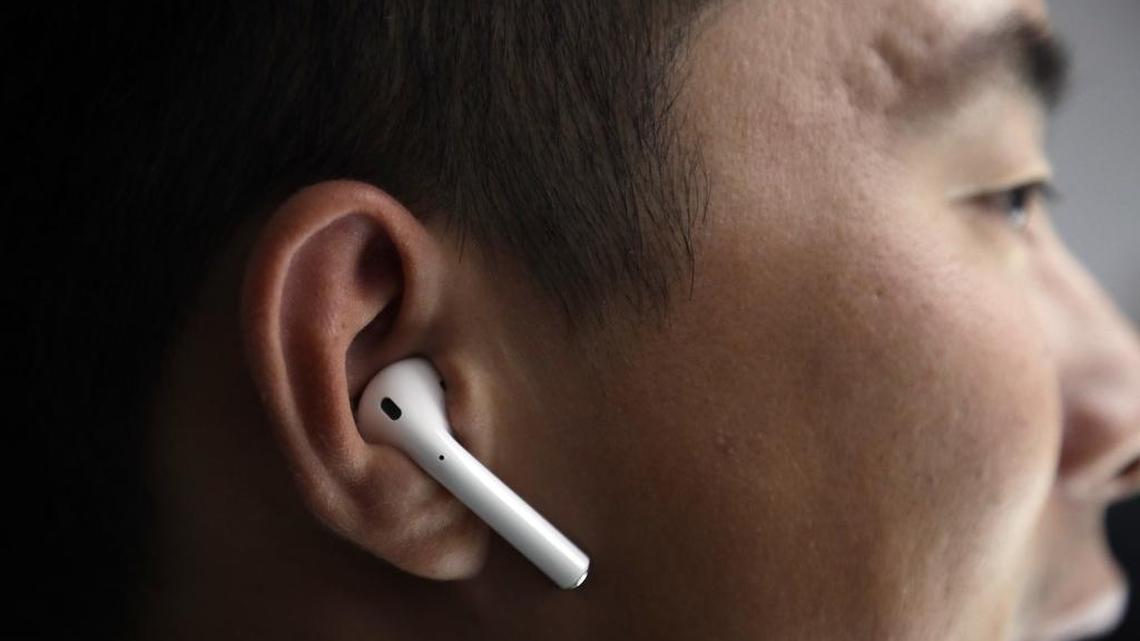 The new Apple AirPods were demonstrated at an event.