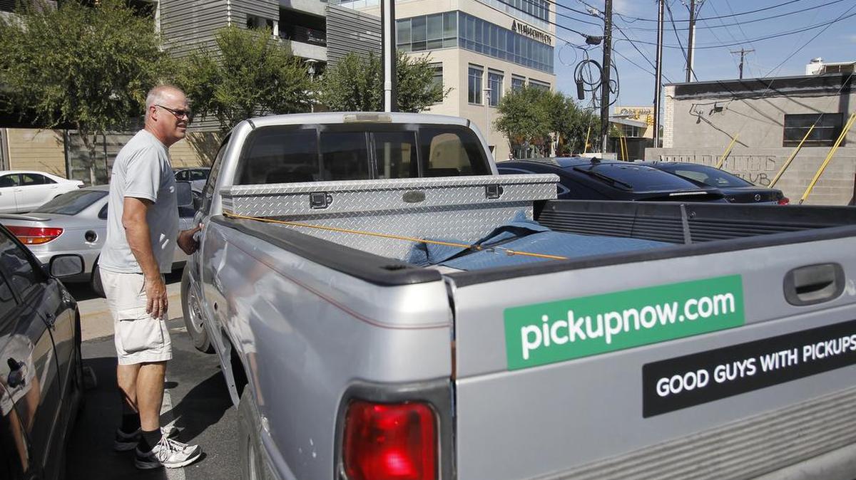 John Bartell drives for Pickup, an app-based service that provides a pickup truck and driver on demand.