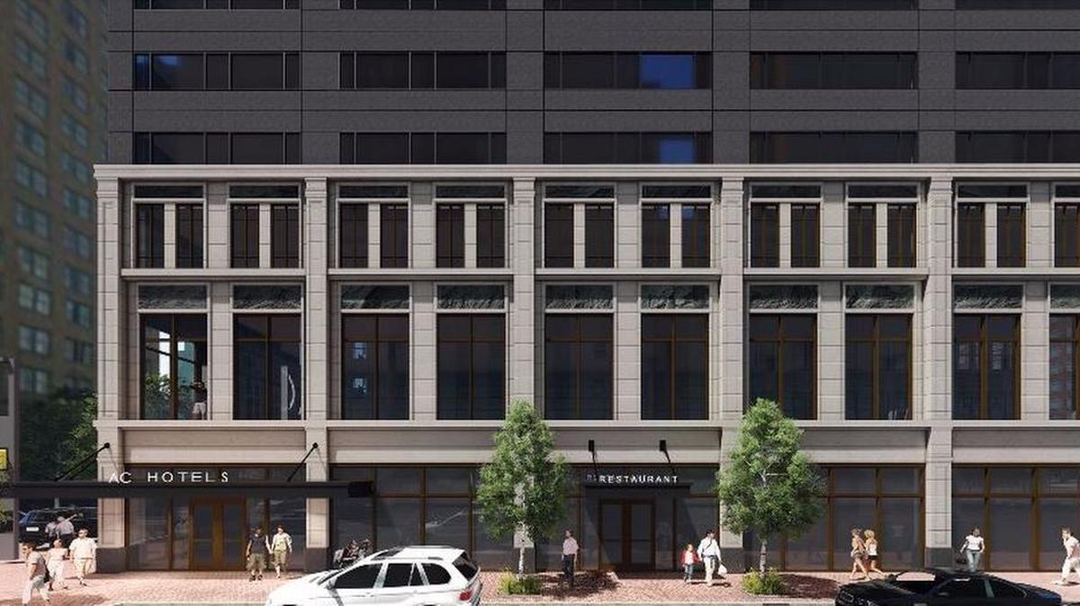 Architectural rendering of proposed AC Hotel at Fifth and Main streets in downtown Fort Worth.