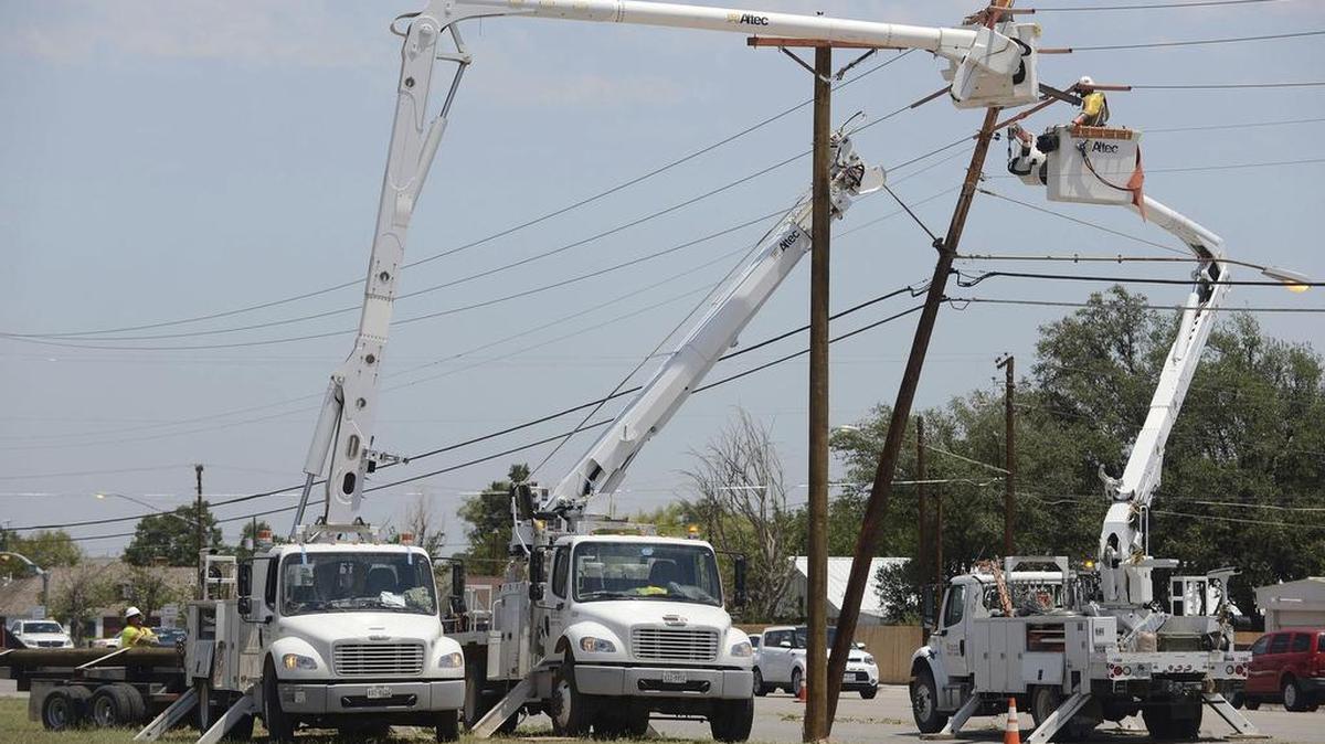 Crews subcontracted by Oncor replace a broken utility pole in Odessa earlier this month.