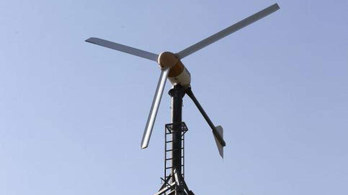 This wind turbine provides some of the power used by a private home in Weatherford.