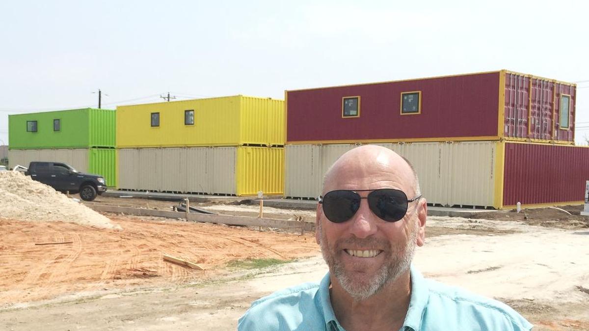 Project manager Steve Migues on Tuesday showed progress on the construction of Box Office Warehouse Suites, a retail area made of shipping containers under construction in the Haslet area.