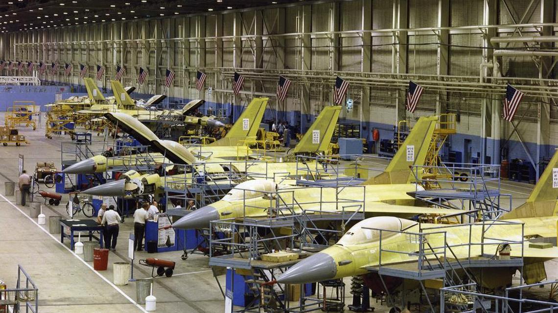The F-16 assembly line produced nearly 30 planes a month in the late 1980s when it was operated by General Dynamics.