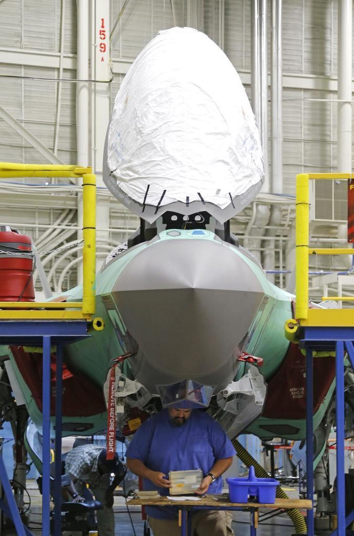 An F-35 in the finishing area at the Lockheed plant in August 2015 before being painted with special coatings.