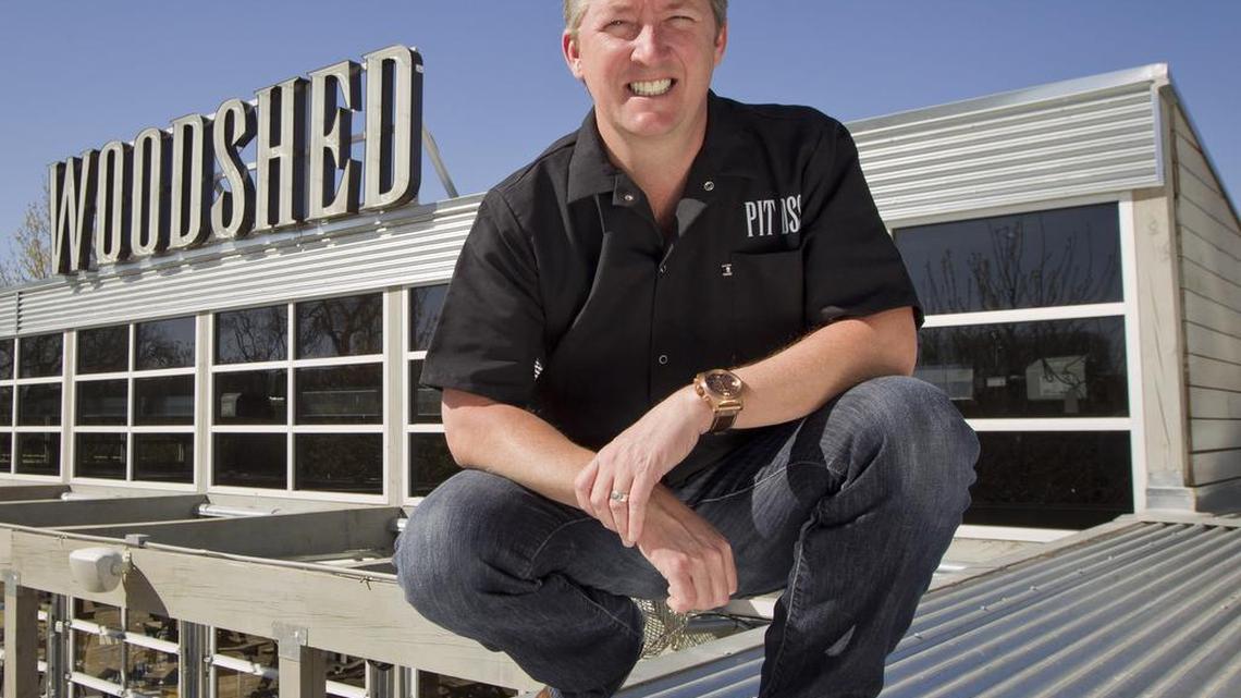 Tim Love on the roof of his Woodshed Smokehouse restaurant.
