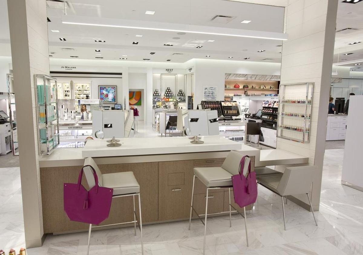 The makeup area at the new Neiman Marcus store in Fort Worth has memory mirrors that can email pictures to customers.
