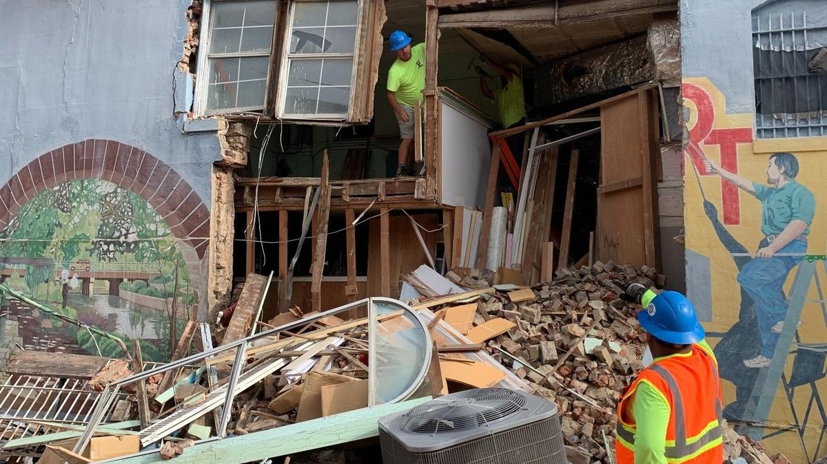 Part of a wall at the historic Gustafson Building in Cleburne collapsed last week.