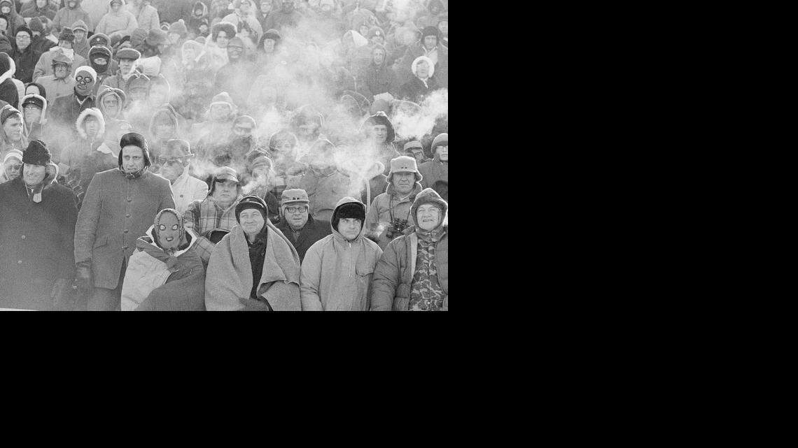 
Fans braved wind chills that reached 36 below zero during the Ice Bowl, played Dec. 31, 1967 at Lambeau Field in Green Bay, Wis.
