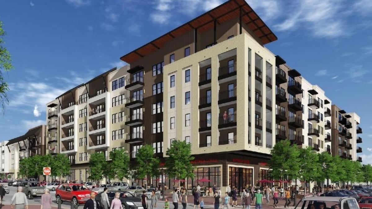 
The 101 Center mixed-use-development plan includes four- and six-story buildings with high-end apartments over retail.
