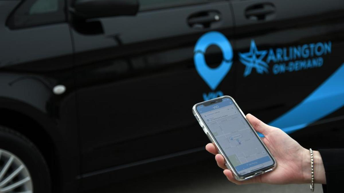 Riders can use an app or a phone call to get a ride on Via, Arlington’s group rideshare service.