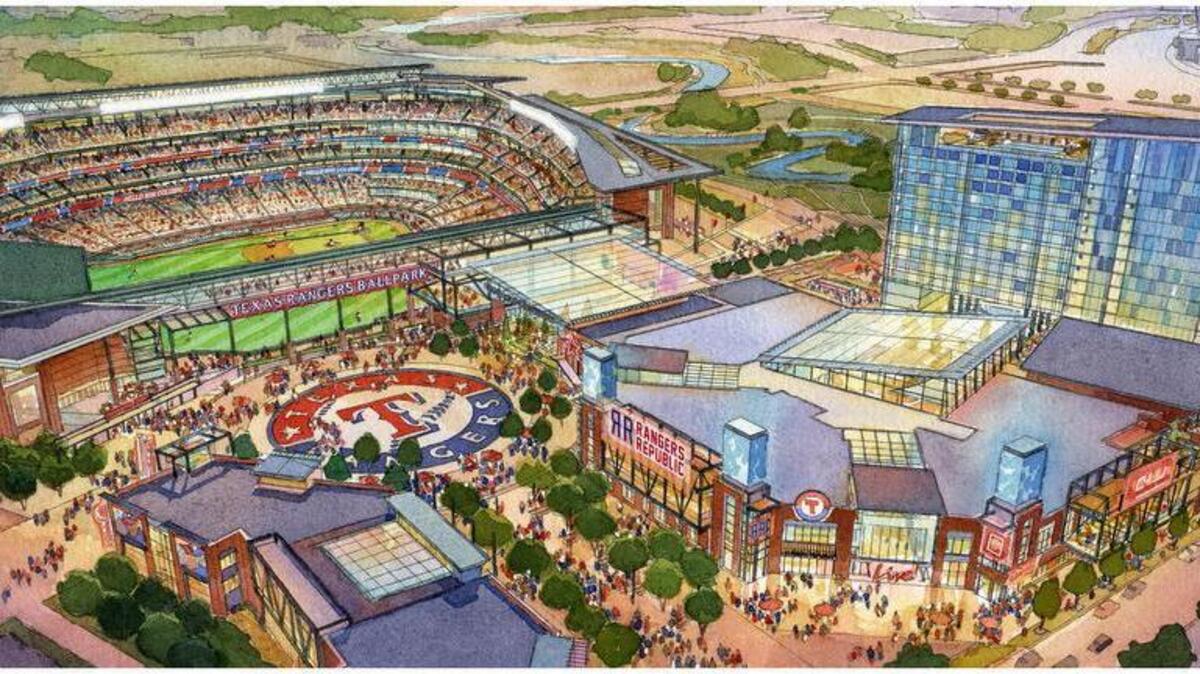 Artist’s rendering of the proposed new Rangers ballpark in Arlington.