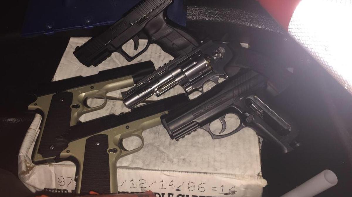 Police say three suspects tried to rob a convenience store with these BB guns Saturday.