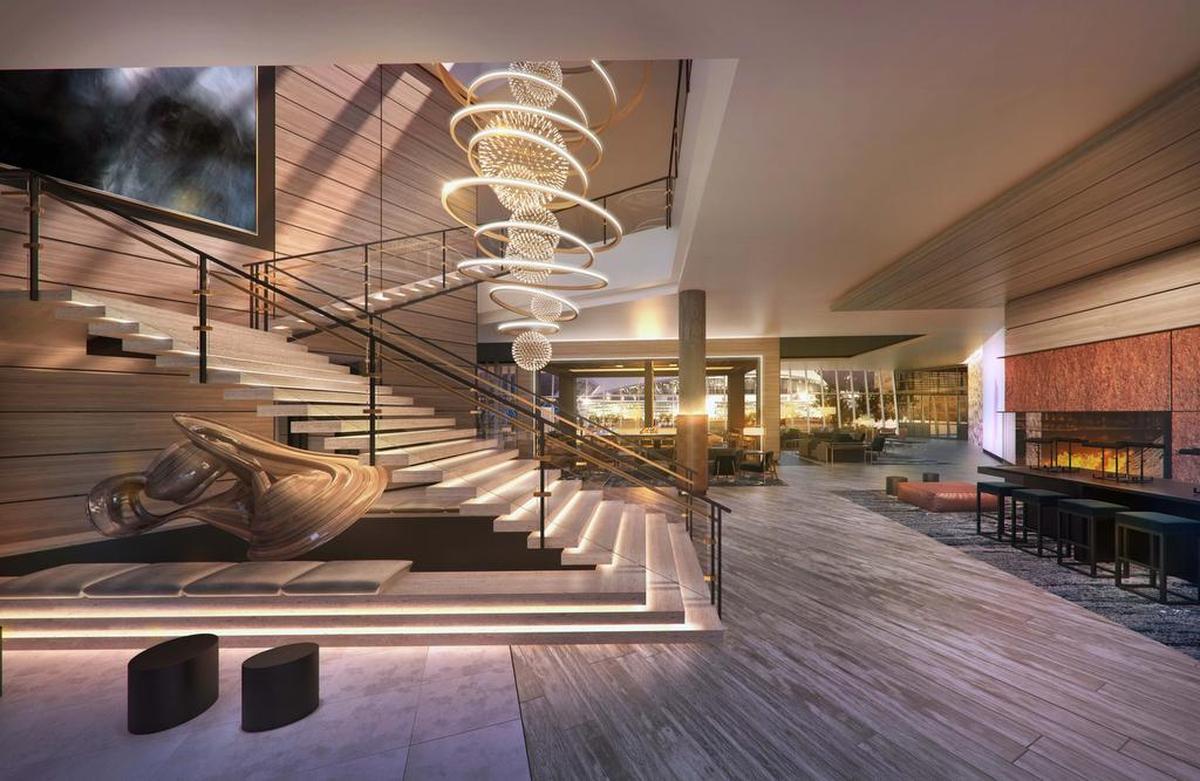 An artist’s rendering of the lobby in the Live! by Loews - Arlington hotel.