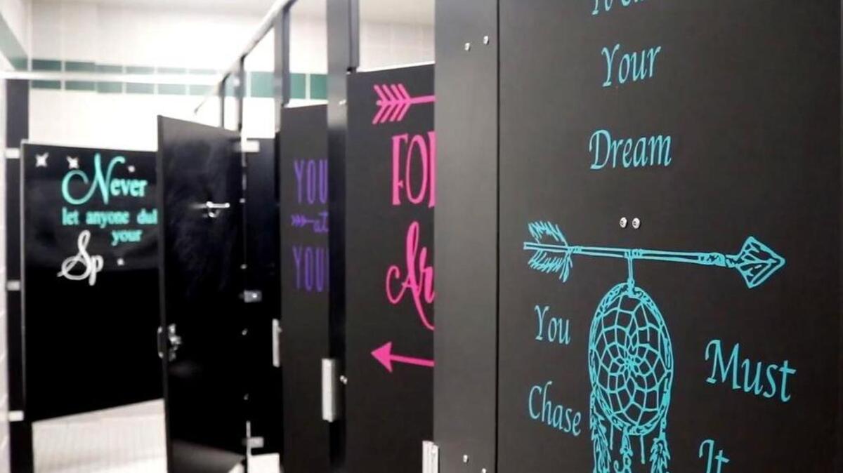 Donna Shepard Intermediate School in Mansfield is putting up positive messages to its female students using the mirrors and stall doors in bathrooms and locker rooms.